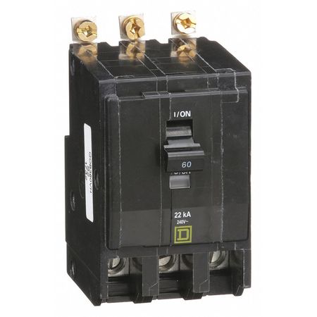 Square D Miniature Circuit Breaker, QOB Series 60A, 3 Pole, 120/240V AC QOB360VH