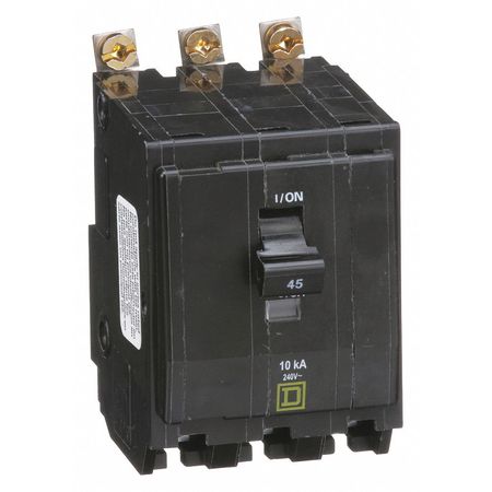 SQUARE D Miniature Circuit Breaker, QOB Series 45A, 3 Pole, 120/240V AC QOB345
