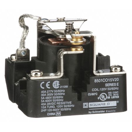 SCHNEIDER ELECTRIC Open Power Relay, Surface Mounted, SPDT, 120V AC, 5 Pins, 1 Poles 8501CO15V20