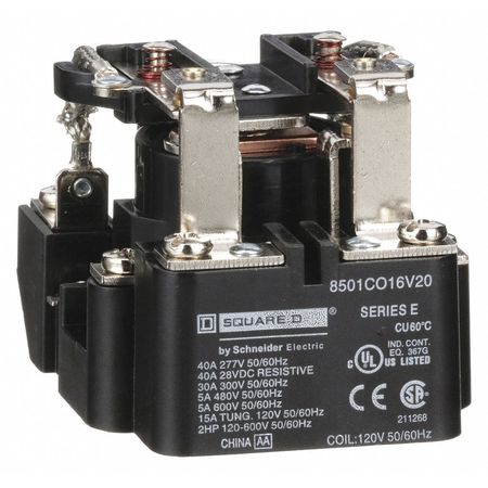 Schneider Electric Open Power Relay, Surface Mounted, DPDT, 120V AC, 8 Pins, 2 Poles 8501CO16V20