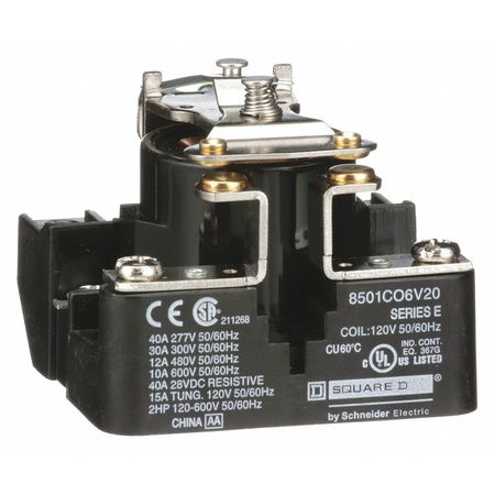 SCHNEIDER ELECTRIC Open Power Relay, Surface Mounted, SPST-NO, 120V AC, 4 Pins, 1 Poles 8501CO6V20