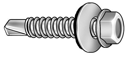 Zoro Select Self-Drilling Screw, 1/4" x 3/4 in, Zinc Plated Steel Hex Head Hex Drive, 100 PK U31702.025.0075
