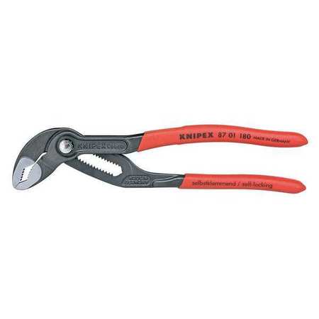 KNIPEX 7 1/4 in V-Jaw Water Pump Plier Serrated, Plastic Grip 87 01 180 SBA