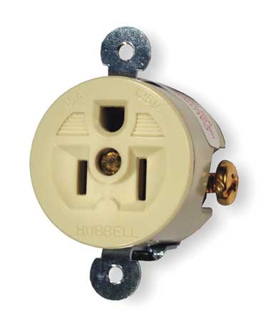 HUBBELL Receptacle, 15 A Amps, 125V AC, Panel Mount, Single Outlet, 5-15R, Ivory HBL5258I