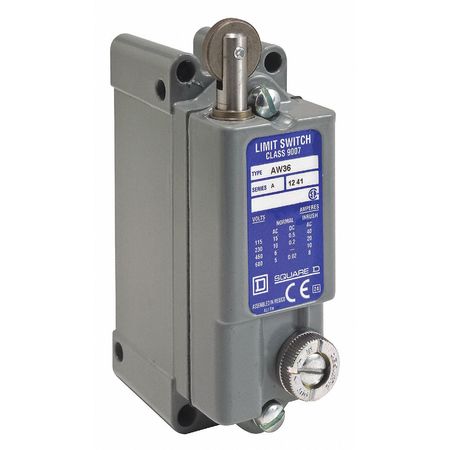 TELEMECANIQUE SENSORS Heavy Duty Limit Switch, Plunger, Roller, 1NC/1NO, 15A @ 600V AC, Actuator Location: Top 9007AW36