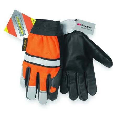 MCR SAFETY Leather Gloves, M, High Visibility Orange, PR 921M
