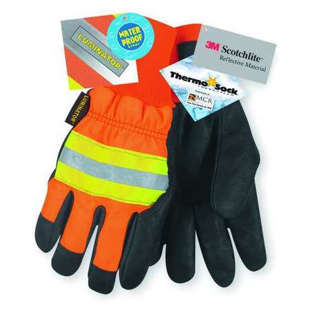 MCR SAFETY Leather Gloves, Black/Orange, S, PR 34411S