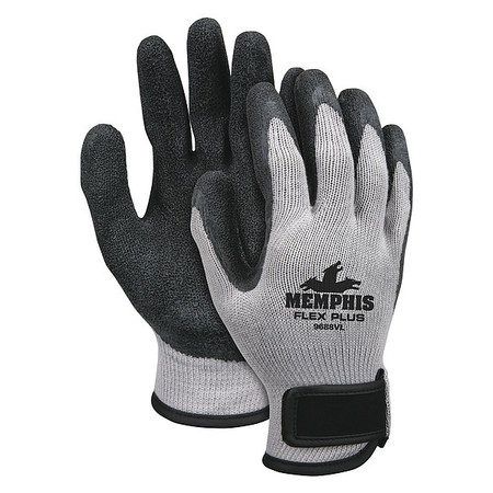 MCR SAFETY Latex Coated Gloves, Palm Coverage, Black/Gray, XL, PR 9688VXL