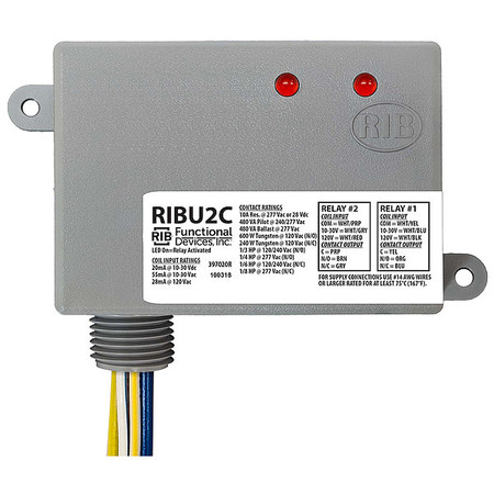 FUNCTIONAL DEVICES-RIB Enclosed Pre-Wired Relay, 10A, (2) SPDT RIBU2C
