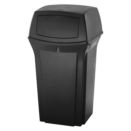 RUBBERMAID COMMERCIAL 35 gal Square Trash Can, Black, 21 1/2 in Dia, Swing, Plastic FG843088BLA