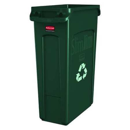 Rubbermaid Commercial 23 gal Rectangular Recycling Bin, Open Top, Green, Plastic, 1 Openings FG354007GRN