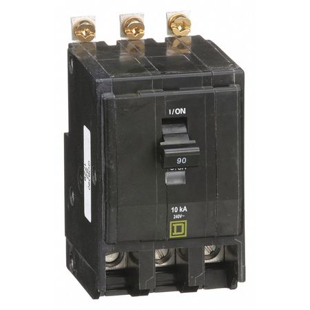 SQUARE D Miniature Circuit Breaker, QOB Series 90A, 3 Pole, 120/240V AC QOB390