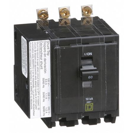 SQUARE D Miniature Circuit Breaker, QOB Series 60A, 3 Pole, 120/240V AC QOB3601021
