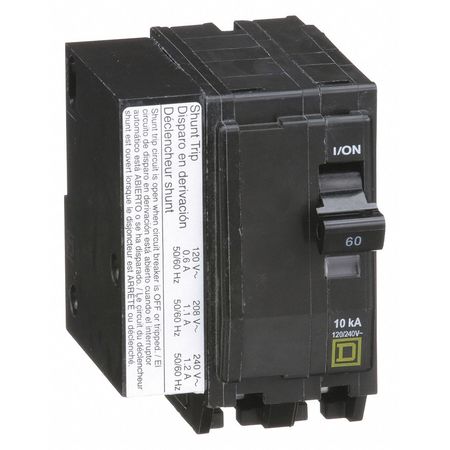 SQUARE D Miniature Circuit Breaker, QO Series 60A, 2 Pole, 120/240V AC QO2601021