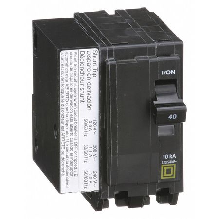 SQUARE D Miniature Circuit Breaker, QO Series 40A, 2 Pole, 120/240V AC QO2401021