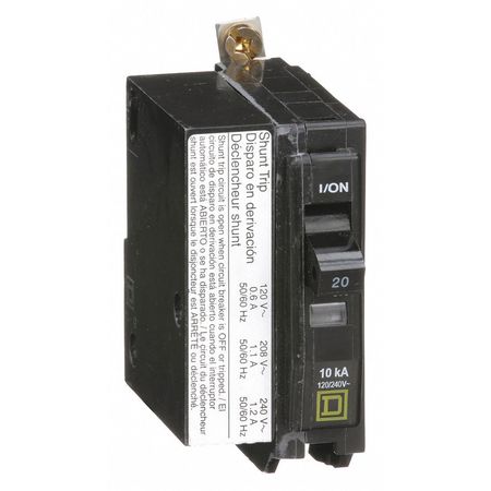 SQUARE D Miniature Circuit Breaker, QOB Series 20A, 1 Pole, 120/240V AC QOB1201021