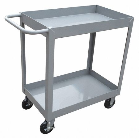 ZORO SELECT Utility Cart with Deep Lipped Metal Shelves, Steel, Flat, 2 Shelves, 1,200 lb 2GMH5