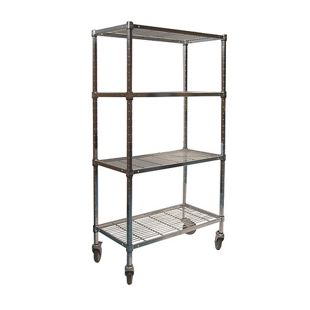 ZORO SELECT Wire Cart, 4 Shelf, 72x24x70, Zinc 2HDH5
