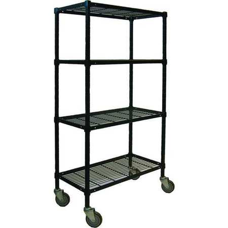 ZORO SELECT Wire Cart, 4 Shelf, 36x18x70, Black 2HDJ9