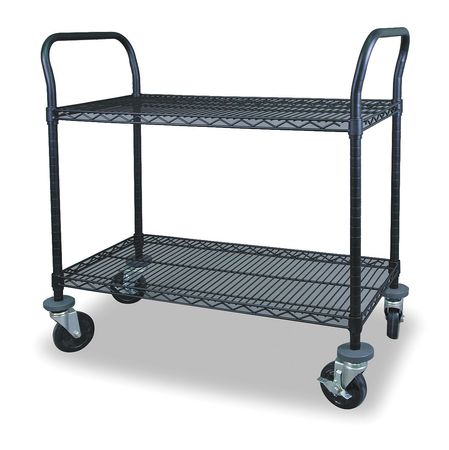 ZORO SELECT Wire Cart, 2 Shelf, 36x18x39, Black, Caster Dia.: 5" 2HDN6