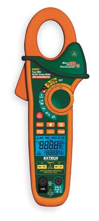 Extech Clamp Meter, Backlit LCD, 400 A, 1.3 in (33 mm) Jaw Capacity, Cat III 600V Safety Rating EX623