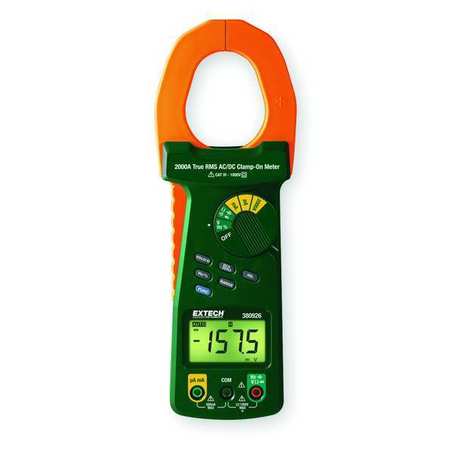EXTECH Clamp Meter, LCD, 2,000 A, 2.0 in (51 mm) Jaw Capacity, Cat IV 600V Safety Rating 380926-NIST