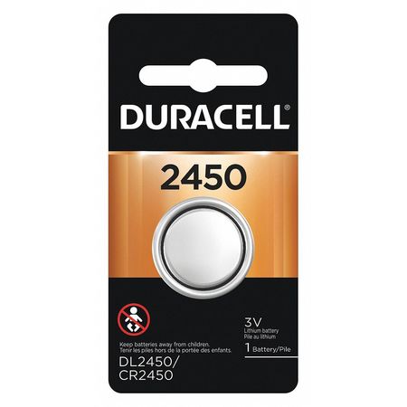 DURACELL Coin Cell, 2450, Lithium, 3V, Voltage: 3 DL2450BPK