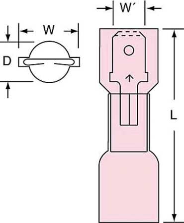 3M Male Disconnect, Red, 22-18AWG, PK250 MNHU18-250DMIK