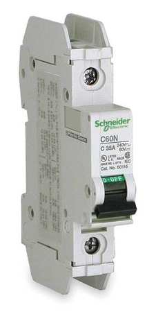 Schneider Electric Miniature Circuit Breaker, 601 Series 1 A, 1 Pole, 120/240V AC, C Curve 60101