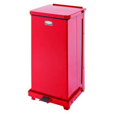 Rubbermaid Commercial 12 gal Square Step Can, Red, 14 1/4 in Dia, Step-On, Steel, Rigid Plastic FGST12EPLRD