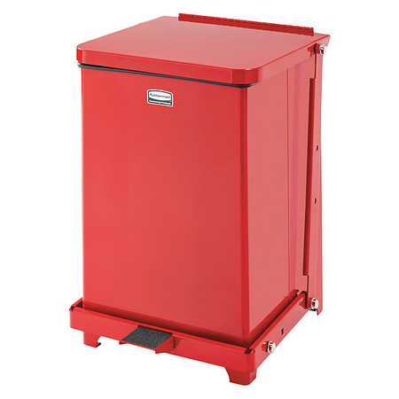 RUBBERMAID COMMERCIAL 7 gal Square Step Can, Red, 14 1/4 in Dia, Step-On, Steel, Rigid Plastic FGST7EPLRD