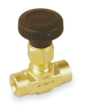 Parker Needle Valve, Straight, Brass, 1/4 In., FNPT 4F-V6LR-B