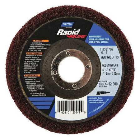 NORTON ABRASIVES Depressed Center Wheels, Type 27, 4 1/2 in Dia, 0.5 in Thick, 7/8 in Arbor Hole Size 66261020549