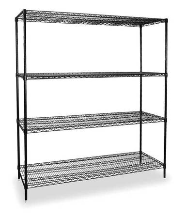 Zoro Select Wire Shelving Unit, 24"D x 72"W x 63"H, 4 Shelves, Black 2KPL8