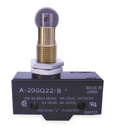 OMRON Industrial Snap Action Switch, Panel Mount, Plunger, Roller Actuator, SPDT A-20GQ22-B