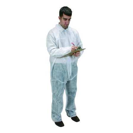 CONDOR Collared Disposable Coveralls, 25 PK, White, Polypropylene, Zipper 2KTK4