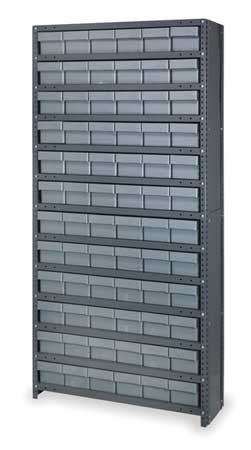 QUANTUM STORAGE SYSTEMS Enclosed Bin Shelving with 72 Drawers, Steel Frame ; Polystyrene Bin, 36 in W x 75 in H x 18 in D CL1875-602GY