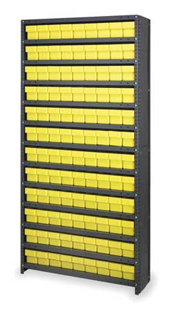QUANTUM STORAGE SYSTEMS Steel Enclosed Bin Shelving, 36 in W x 75 in H x 12 in D, 13 Shelves, Yellow CL1275-501YL