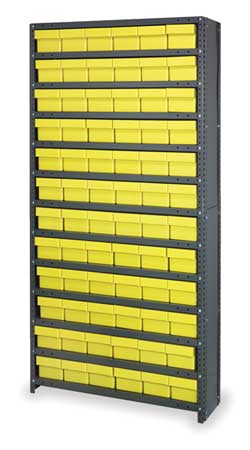 QUANTUM STORAGE SYSTEMS Steel Enclosed Bin Shelving, 36 in W x 75 in H x 12 in D, 13 Shelves, Yellow CL1275-601YL