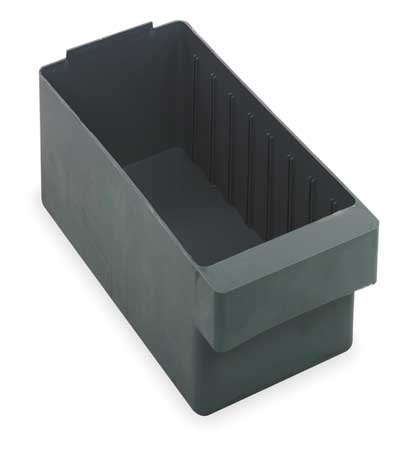 Quantum Storage Systems 25 lb Drawer Storage Bin, High Impact Polystyrene, 5 9/16 in W, 4 5/8 in H, Gray, 17 5/8 in L QED602GY