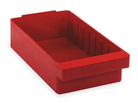Quantum Storage Systems 15 lb Drawer Storage Bin, High Impact Polystyrene, 5 9/16 in W, 2 1/8 in H, 11 5/8 in L, Red QED401RD