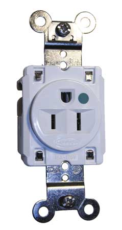 HUBBELL Receptacle, 15 A Amps, 125V AC, Flush Mount, Single Outlet, 5-15R, White HBL8210W