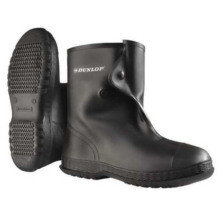 Dunlop Overboot, MId-Calf, Cleated Sole, Button Tab Closure, PVC Upper, 10 in Boot Height, Black, 2XL, 1 Pr 8602000