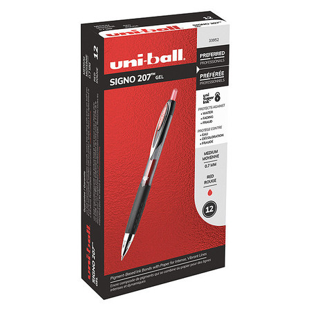 Uni-Ball Retractable Gel Pen, Medium 0.7 mm, Red PK12 33952