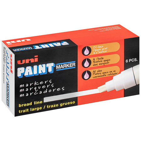 UNI-PAINT Permanent Marker, Large Tip, Black Color Family, Paint, 6 PK 63731