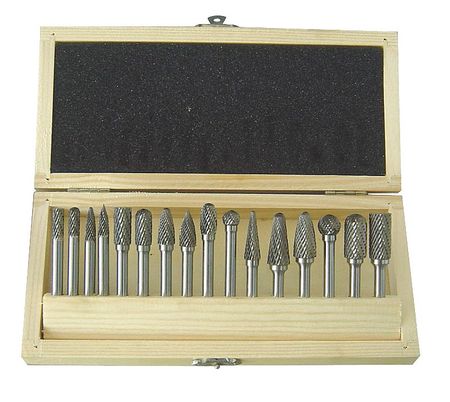 WESTWARD Carbide Bur Set, Dbl Cut, 1/4 In, 16 Pcs 2LYT1