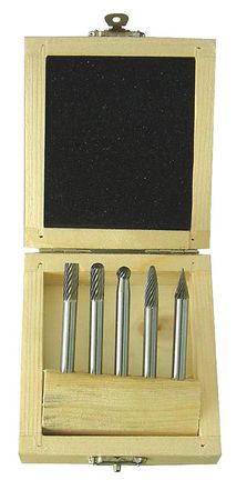 Westward Carbide Bur Set, Single Cut, 1/4 In, 5 Pcs 2LYT2