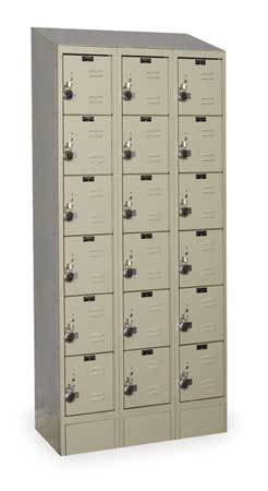 HALLOWELL Box Locker, 36 in W, 15 in D, 83 in H, (3) Wide, (18) Openings, Tan URB3258-6ASB-PT