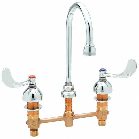 T&S BRASS Manual, 8" Mount, 3 Hole Gooseneck Kitchen/Bathroom Faucet B-2866-04