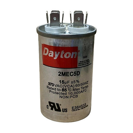 Dayton Run Capacitor, 15 MFD, 370V, Round 2MEC5
